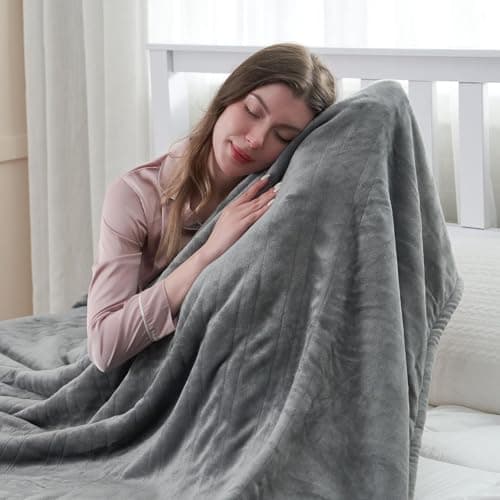 RALYSUN Electric Blanket 72"x84" Full Size Heated Blanket with 6 Heat Settings & 10 Hours Auto-Off,Thickened Flannel and Sherpa Warm Blanket for Full Body-Light Gray 6