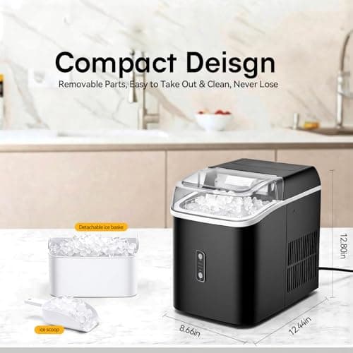 NEWBULIG Nugget Ice Makers Countertop, Portable Nugget Ice Machine, Ready in 6 Mins, 24lbs in 24Hrs, Auto-Cleaning, with Basket and Scoop, for Home, Kitchen, RV, Camping, Black 5