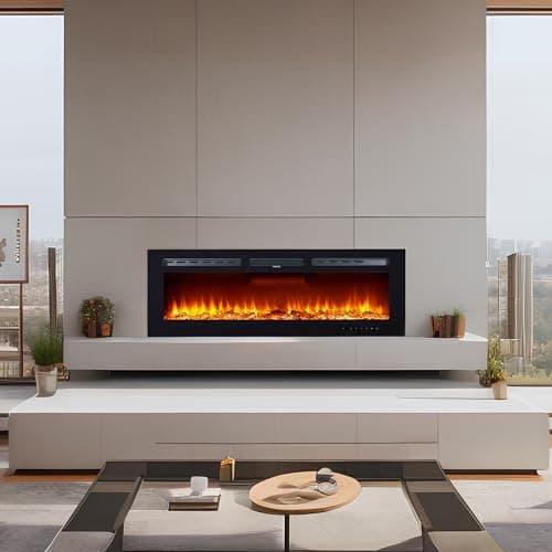 LuyFuitre 50" Electric Fireplace Wall Mounted, Recessed Wall Fireplace Electric with Remote Control & Touch Screen, Ultra Thin Electric Fireplace Heater, Adjustable 12 Flame Colors 5 Speed, 750/1500W 6