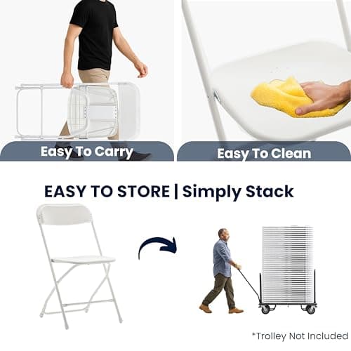 BTEXPERT Set of 10, White Plastic Folding Chairs Steel Frame Commercial 650LB High Weight Capacity Event Chair Lightweight for Office Wedding Party Picnic Kitchen Dining Church School - 10 6