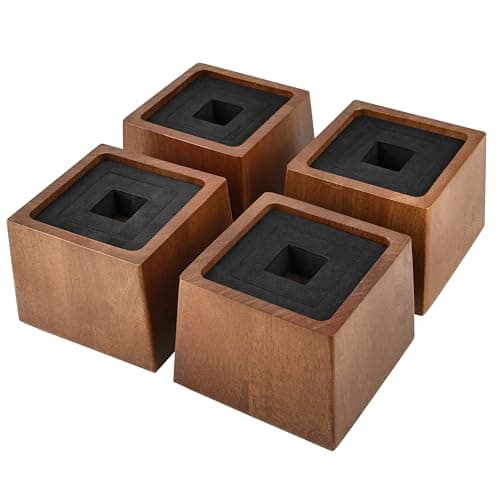 OYMVEKIK Bed Risers Heavy Duty, 3"H(Inner 2" H), 1" Raised Edge, Loading 2600 lbs, for King Queen Twin Full Bed Frame, 4 Pack Wooden Furniture Legs Risers for Couch Desk Table TV Cabinet, Retro Brown