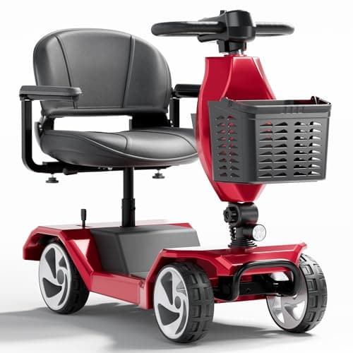 HomyKing Mobility Scooters for Seniors, 4 Wheel Foldable Mobility Scooters for Adults, Folding Travel Mobility Scooter with Seat, Electric Wheelchair, Powered Lightweight Motorized Scooter - Red