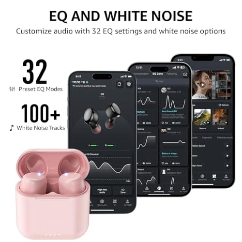 TOZO T6 Wireless Earbuds, Bluetooth 5.3 Ear Buds, Stereo Sound in Ear Headphones, 50 Hours Playtime, Wireless Charging Case, APP Customizable EQs, IPX8 Waterproof Earphones 6