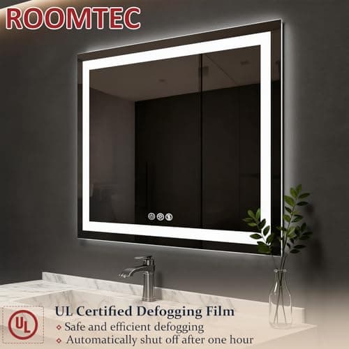 ROOMTEC 48 x 36 Inches LED Bathroom Mirror with Front and Backlit,Anti-Fog,3 Colors and Dimmable Light(Horizontal/Vertical), Silver 7