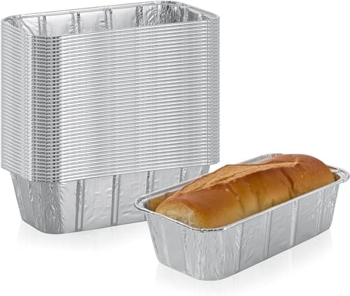 Multi Pack of Disposable Aluminum Foil loaf Bread Pans | 2-Lb Capacity | Superior Heat Conductivity for Evenly Baked Cakes, Breads, - Standard Size - 8.5 X 4.5 X 2.5 Inch - ( 50-Pack ) Made In The USA