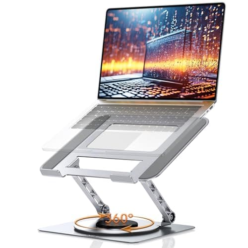 TECKNET Laptop Stand for Desk, 360 Rotating Base, Ergonomic Foldable Computer Stand for Laptop Riser Height Adjustable, Compatible with MacBook Pro, All Laptops 10-17" - Silver