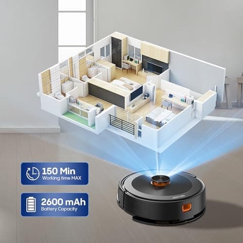 Bagotte Robot Vacuum and Mop Combo,3 in 1 Robot Vacuum Cleaner with Mapping,LiDAR Navigation,4000Pa Suction, 150Mins Max, No-Go Zones, Vacuum Robot for Pet Hair,Carpet,Hard Floor 6