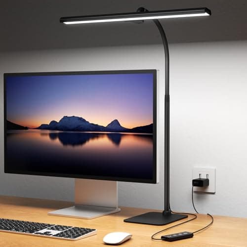 Kary LED Desk Lamps for Home Office, Tall Desk Light with Base, Flexible Gosseneck Adjustable Height 5-Level Dimmable Brightness & Color, Architect Lamp for Working,Reading,Crafting,Study