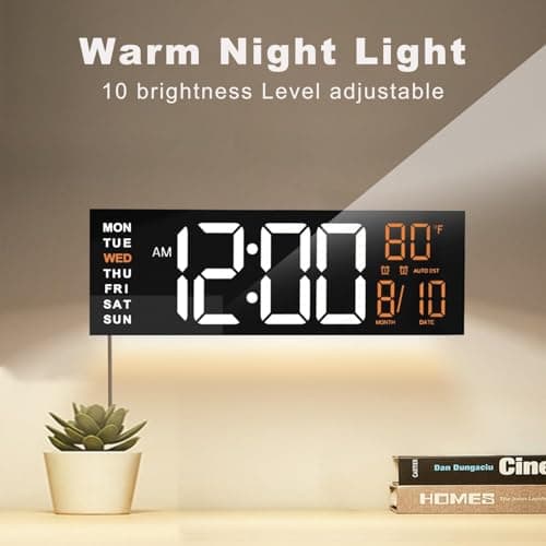 JALL 16" Large Digital Wall Mount Clock, Count Down Timer, Alarm, Big LED, RGB Color, DST, Temperature for Living Room Classroom Desk, Xmas, Birthday Gift for Senior Mom Dad (White Orange, 16 inches) 7