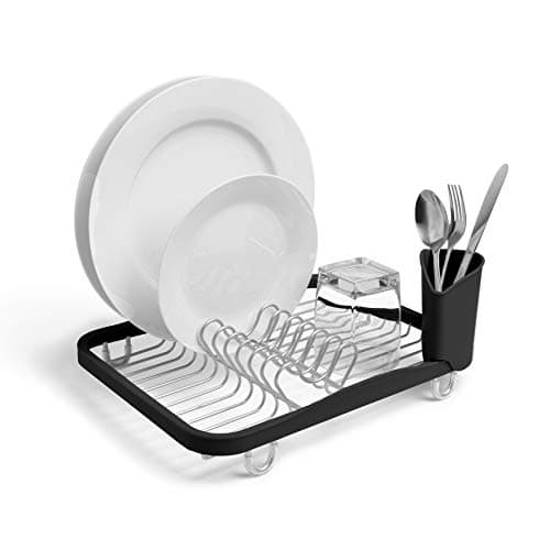 Umbra Sinkin Dish Drying Rack – Drainer Caddy with Removable Cutlery Holder – Use in Sink or On Counter, Standard, Black/Nickel