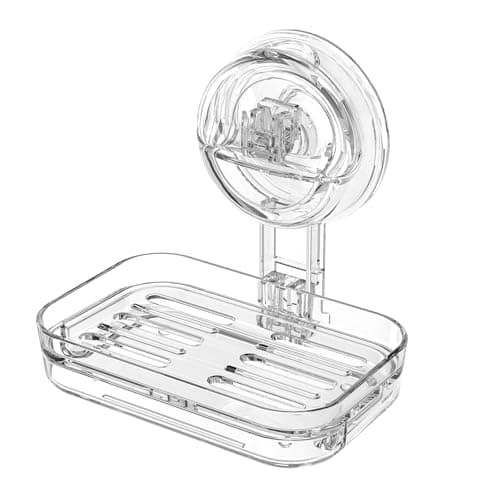MJXKBB Soap Dish for Shower Clear Acrylic Soap Holder with Self-Draining Design No Drilling Required Strong Fixation for RV Bathroom and Kitchen Easy to Clean and Space Saving