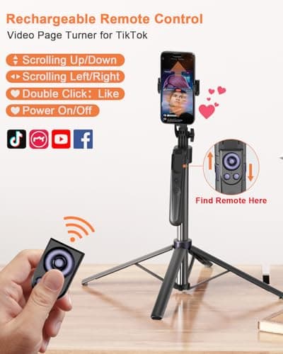Yeaki 71” Auto Face Tracking Tripod for iPhone with Light,360° Rotating Phone Stand with Rechargeable Remote Control for TikTok Vlog Video Recording, Phone Tripod for Android Camera/GoPro/Ring Light 3