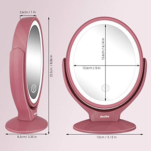 Aesfee LED Lighted Makeup Vanity Mirror Rechargeable,1x/7x Magnification Double Sided 360° Swivel Magnifying Mirror with Dimmable Touch Screen, Portable Tabletop Illuminated Mirrors 8