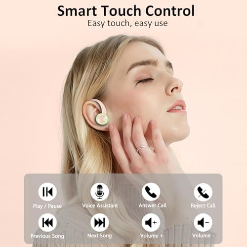 Matast Wireless Earbuds, Bluetooth 5.4 Headphones Sports, 50H Playback Over-Ear Buds with ENC Noise Cancelling Mic, Deep Bass Fitness Earphones Gym Running Workout with Earhooks, Waterproof 7