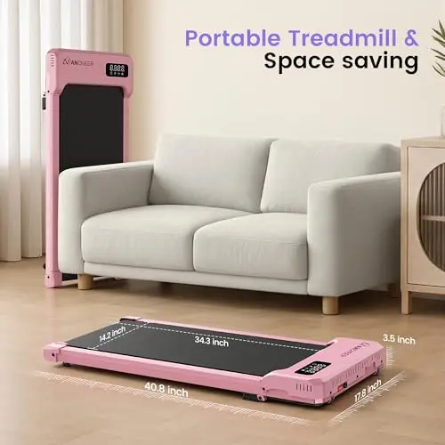 Pink Small Walking Pad Treadmill with Incline - Under Desk Treadmill with Vibration Massage Plate, 2.5HP Compact Portable Treadmills for Home Small Spaces, Office, Remote Control & LED Display 9