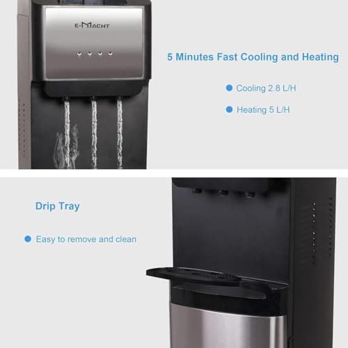 E-Macht Bottom Loading Water Dispenser for 5 Gallon Bottles, Hot, Cold & Room Water Dispenser with 3 Temperature Spouts, Child Safety Lock, ETL Listed, Stainless Steel Water Cooler for Home Office 5