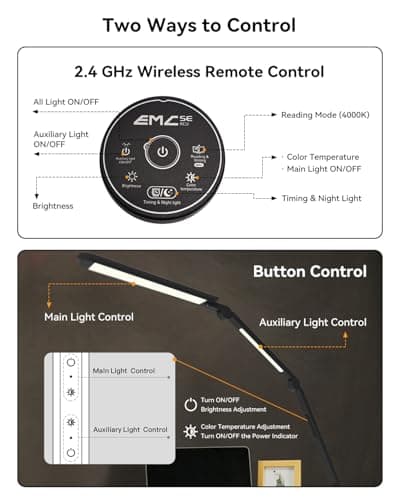 LED Desk Lamp with Clamp, Architect Desk Lamp with Remote, Flexible Swing Arm Desk Light with Dual LED Light, Stepless Dimming, 5 Color Mode & 4 Brightness for Sewing Painting Drafting Crafting 5
