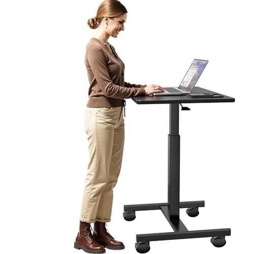 GallopFun Mobile Laptop Standing Desk Adjustable Height, Small Mobile Desk Workstation with Wheels, Portable Rolling Computer Desk Cart for Home Office Classroom (Black)