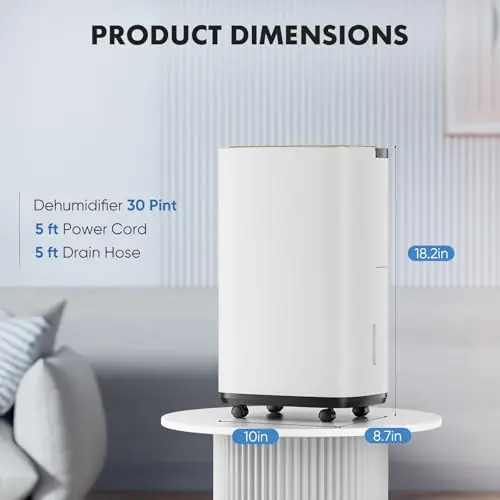 DUMOS Energy Star Dehumidifier for Basement, 2,000 Sq.Ft Coverage, 30 Pint Portable Dehumidifier with Drain Hose, Ideal for Large Rooms, Bedroom, Efficient Moisture Removal and Humidity Control. 6