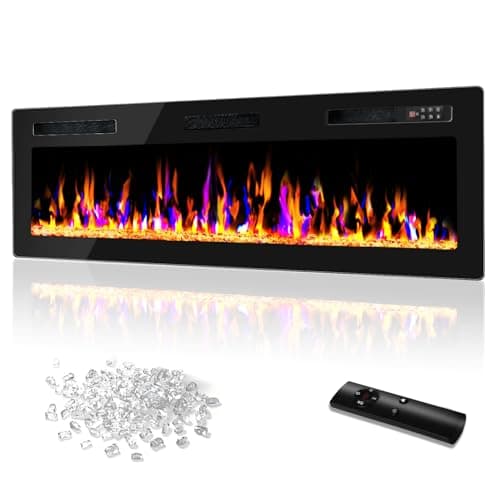 Vitesse 60 Inch Ultra Thin Electric Fireplace-Narrow Bezel Linear Fireplace Heater Recessed Wall Mounted, Remote and Screen Control, 8H Sleep Timer, Low Noise, 750/1500W for Living Room, Bedroom