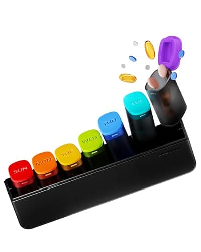 Weekly Pill Organizer 1 Time a Day - Travel Pill Box 7 Days, Large Medicine Pill Case Container for Daily Medication Vitamin Supplement Fish Oil, Portable Week Pills Organizers Holder Dispenser, Black