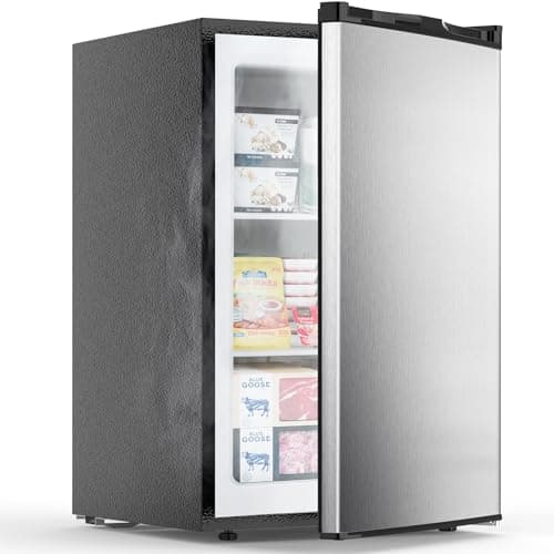 COWSAR 3.0 Cu.Ft Upright Freezer, Compact Freezer, Standing Deep Freezer with Adjustable Thermostat, Removable Shelves & Reversible Door, Fast Cooling for Office,Dorm,Commercial,Silver