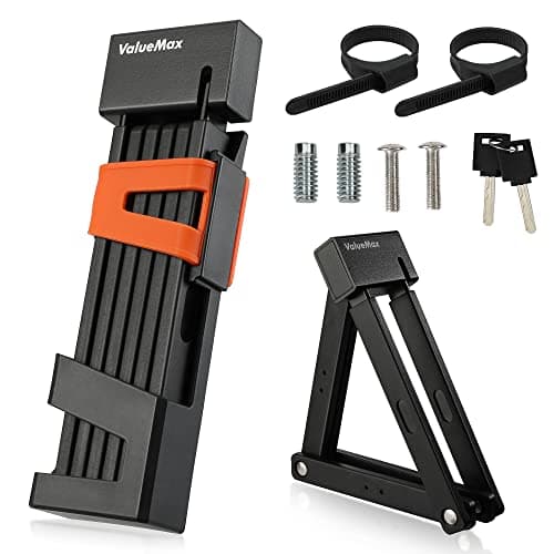 ValueMax Folding Bike Lock, Heavy Duty Anti Theft Secure Lock, with 2 Stainless Keys & Mounting Bracket for Bicycles/Motorcycles/Scooters/Collapsible Doors, Orange + Black Color