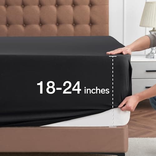 ChiXpace Extra Deep Queen Fitted Sheet - Deep Pocket Single Fitted Sheet Fits 18 inch to 24 inch Mattress, Ultra Soft Bottom Sheet for Queen Size Bed, Black, 60" x 80"
