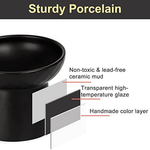 YauYik Raised Cat Bowl Black, Elevated Cat Food Bowls with Tilted Angle, Stress Free, Anti Vomiting, Ceramic Water Bowl for Cats Small Dogs Feeding Dish, 8 Ounces 9
