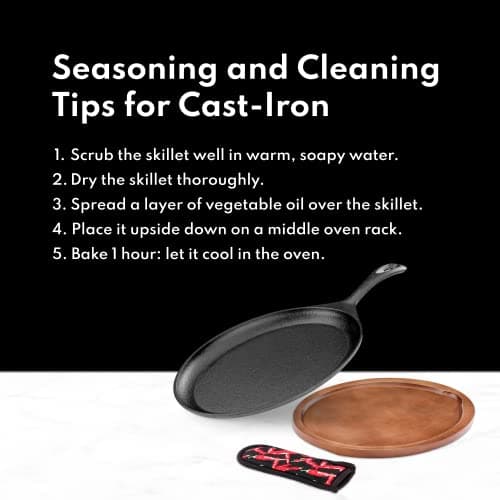 New Star Foodservice 1028614 Commerical Grade Cast Iron Fajita Set, Sizzling Skillet, Japanese Steak Plate 9