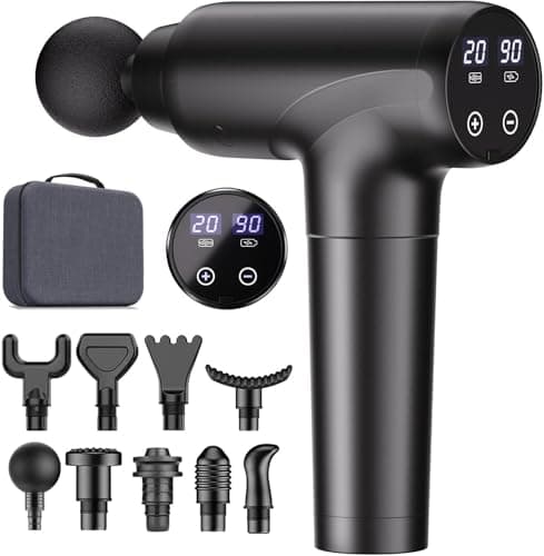 cotsoco Massage Gun Deep Tissue, Muscle Massage Gun with 9 Attachment Heads 20 Speeds & Silent Brushless Motor for Pain Relief, Handheld Percussion Back Massager Gun for Athletes (Black)