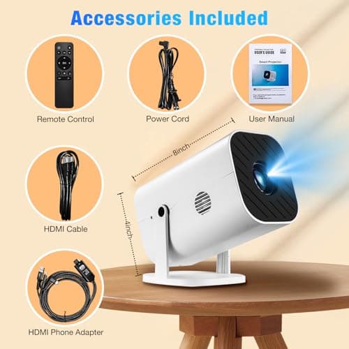 Mini Projector for iPhone, Projector for Bedroom (Included Cell Phone Adapter), Built-in Bluetooth 5.3, Native 1080P, Compatible With 4K, Support Smartphone/TV Stick/PC/PS5/Laptop/HDMI/USB 9