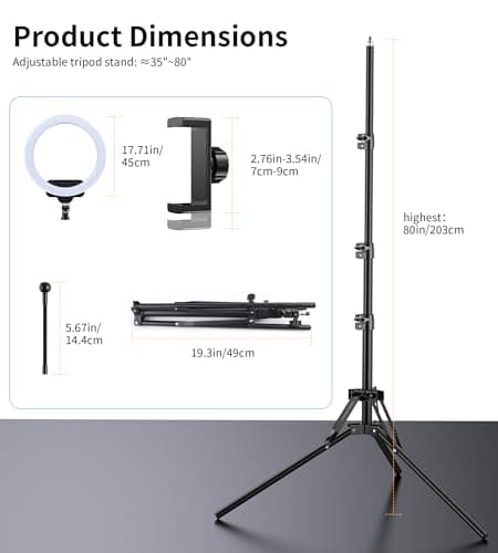 18" Ring Light Kit with 82" Foldable Stand, CRI 95 2700-6500K Color Temperature Dimmable LED Light for Selfie Live Streaming Tiktok Makeup Video Recording Vlog Barber Photography, with Bag & Remote 7