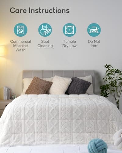 Cottonblue Jacquard Weighted Blanket 15lbs for Adults Queen Size, Ultra Soft Cozy Comfort Sherpa Blanket for Relax and Sleep, Heavy Bed Blankets with Cemaric Beads, 60x80 Inches, Cream White 6