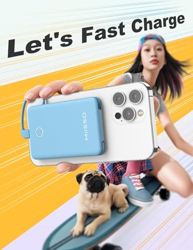 6000mah Ultra Slim Built in Cables Power Bank, Card Size Built in USB C Cords Battery Pack Portable Charger for Phones, 3 Output External Battery Pack Compatible with iPhone, Blue 7