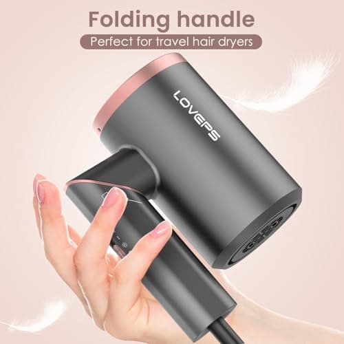 LOVEPS Hair Dryer, Blow Dryer Without Diffuser,1800W Foldable Ionic Travel Blow Dryer with a Nozzle for Women, Constant Temperature Hair Care Without Hair Damage, Pastel Pink 7