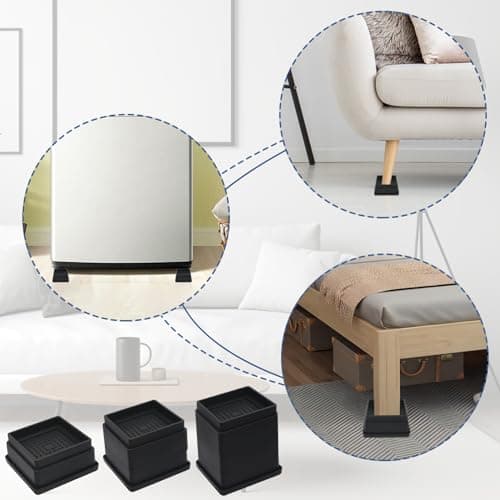 MYMULIKE Bed Risers 1 inch, Set of 6, Stackable Bed Furniture Lift 1, 2 inch, Adjustable Heavy Duty Bed Lifts Risers with Rubber Pad for Sofa, Bed, Table, Couch & Chair 8