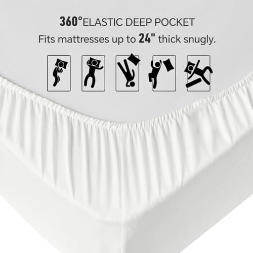 ChiXpace Extra Deep Queen Fitted Sheet - Deep Pocket Single Fitted Sheet Fits 18 inch to 24 inch Mattress, Ultra Soft Bottom Sheet for Queen Size Bed, White, 60" x 80" 5