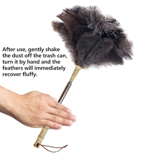 Aldwin Ostrich Feather Duster with Extension Pole Up to 43 inch, Genuine Fluffy Natural Reusable Handheld Feather Dusters for Cleaning Supplies, Washable, Car, Office, Desk, Blinds 5