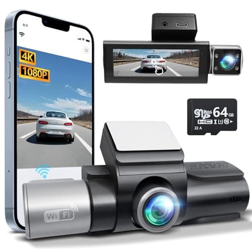 dashcam, 3 Channel WiFi 360° All Sides Dash Cam, IR Night Vision, 4K+1080P*3 Front Rear Inside Dashcams, Voice Control, GPS, 24 Hours Buffered Parking Mode Dash Camera, Support 512GB Max F7