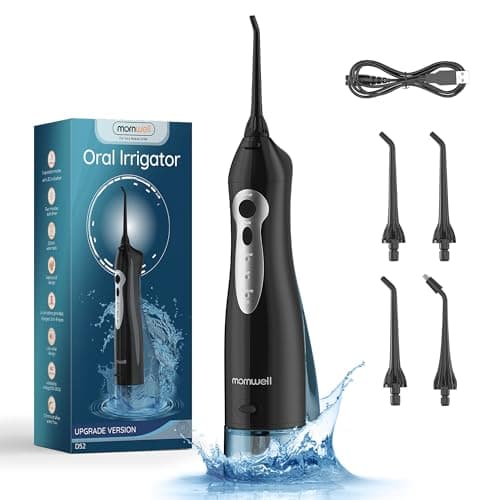 Mornwell Water Dental Flosser Teeth Pick for Teeth, Portable Cordless Water Flossers Oral Irrigator with 10 Intensity 4 Jet Rechargeable IPX7 Waterproof Water Tank Flosser Electric Travel (Black D)