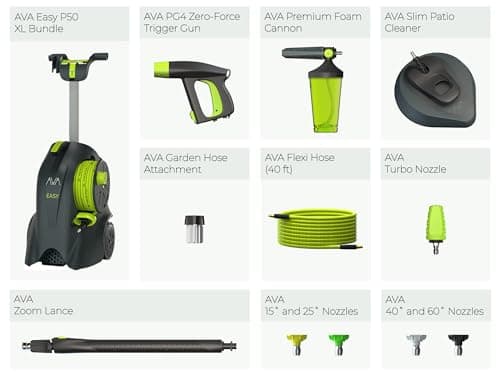 AVA Easy P50 Pressure Washer XL, 2050 Max PSI 1.85 Max GPM 1800 W, High Power Washer for Car Wash, incl Premium Foam Cannon, Slim Patio Cleaner, 40 ft Flexi Hose, Zoom Lance, and 5 Nozzles tips 7