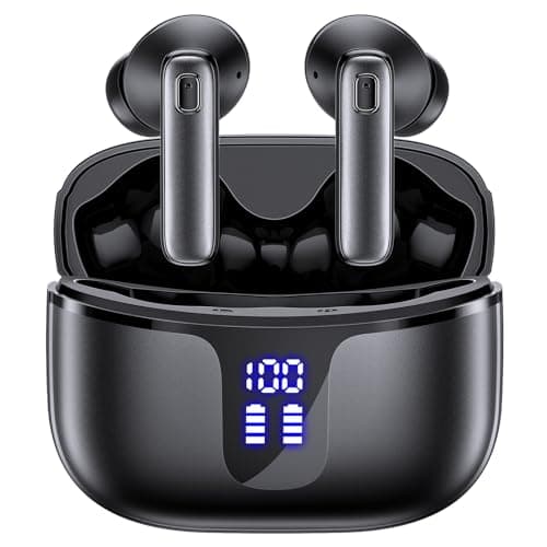 WAMDUD Wireless Earbuds Bluetooth 5.3 Headphones HiFi Stereo Deep Bass Ear Buds 68H Long Playtime Earphones with LED Display Charging Case IPX7 Waterproof for Phones Tablets Laptops Sports Black