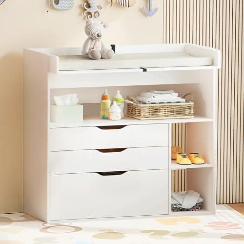 Pipleo Baby Changing Table Dresser with 3 Drawers and 3 Storage Shelves, Can be Used as a Baby Dresser with Changing Table Top, a Baby Changing Station, a Wood Diaper Changing Station (White) 8