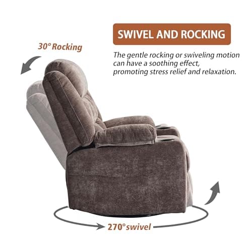 Ketaiyou Power Swivel Rocker Recliner Massage Chair, USB and Type-C Ports, Electric Recliner Glider Reading Chairs Living Room, Upholstered Soft Fabric Reclining Sofa Chair (Fabric Coffee), TYD9911 5