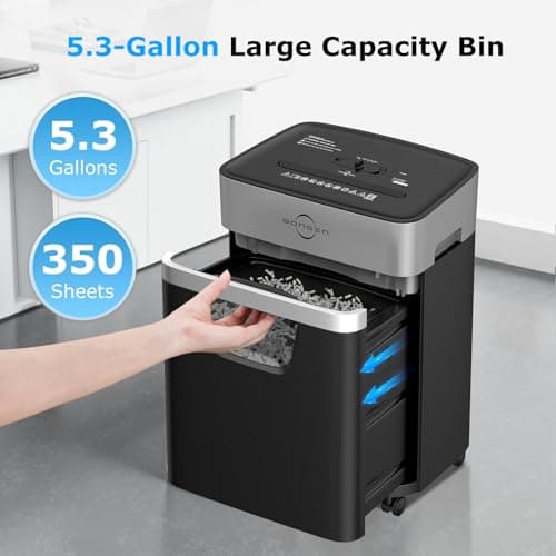 BONSEN 14-Sheet Paper Shredder for Home Office, Heavy Duty Cross Cut Shredder with 5.3 Gal Pullout Bin, Quiet Shredder for CDs/Credit Card/Staple, P-4 Security, Anti-Jam System 5