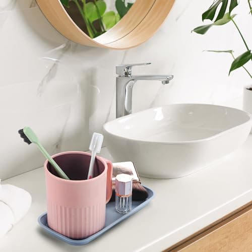 Wenqik 6 Pcs Silicone Bathroom Vanity Trays for Counter Multifunctional Bathroom Counter Tray Multipurpose Decorative Tray for Kitchen Desk Perfume Jewelry Candle Key Ring(Dark Gray, Green, Blue) 5