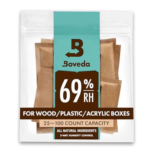 Boveda for Cigars/Tobacco | 69% RH Humidity Control Packs | Size Large for Use with Up to 25-100 Cigars | Patented Technology For Cigar Humidors | 4-count Resealable Bag