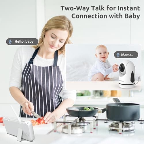 HelloBaby Video Baby Monitor with Upgraded 6” IPS Large Screen, Split Screen with 2 Cameras, Night Vision and Temprature Monitoring, Remote Pan-Tilt-Zoom Camera, No-WiFi 5