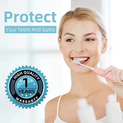 7AM2M Sonic Electric Toothbrush for Adults and Kids, 40000 VPM High-Powered with 4 Brush Heads & 5 Modes, One Charge for 90 Days, 2 Minutes Built-in Smart Timer, Rechargeable Toothbrushes, Pink 7